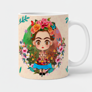 Taza de Cerámica Frida Kahlo Chibi con Flores